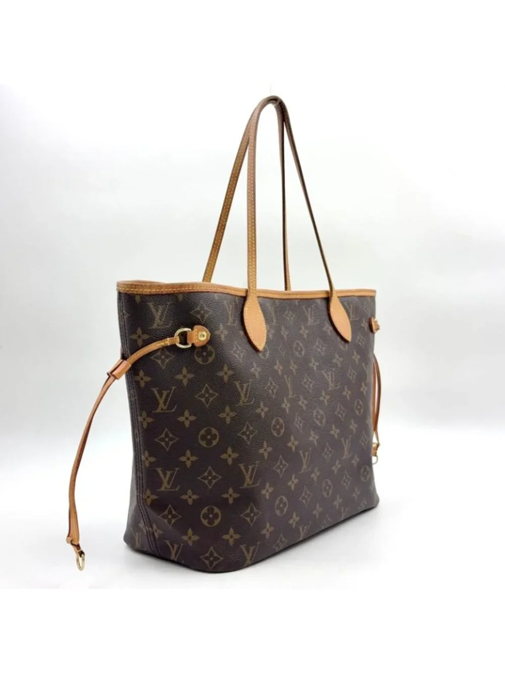 Louis Vuitton Neverfull MM Monogram Leather Brown Tote Gold